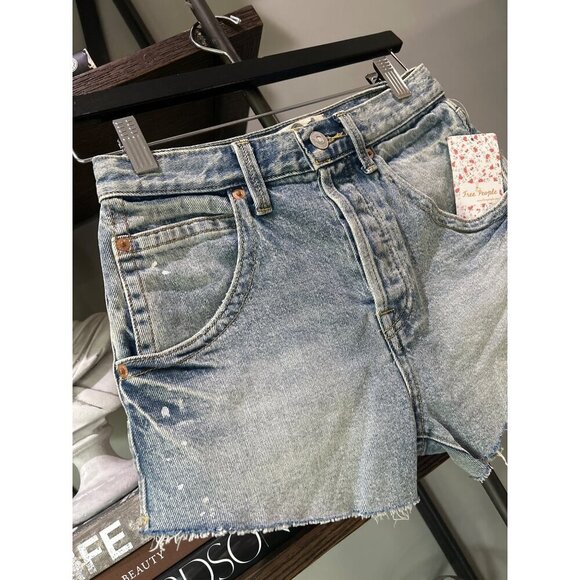 Free People Taliesin Cutoff Denim Short Mid Blue Womens Size 24 - Picture 6 of 9